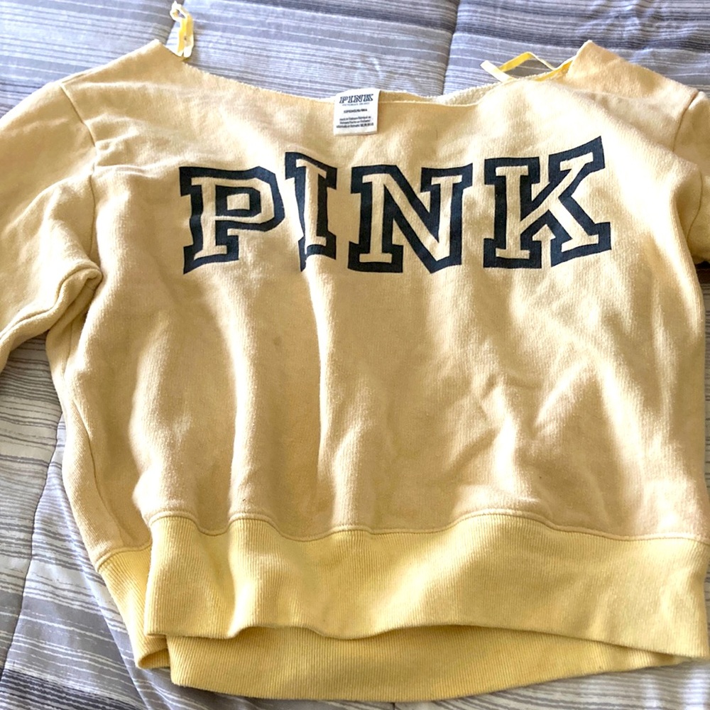 Yellow Pink/Victorias Secret sweatshirt. Size small